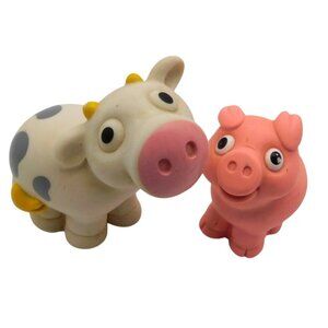 2 Tonka Chunky Farm Animal Plastic Toys Vintage Cow and Pig 1992 Big Eyes